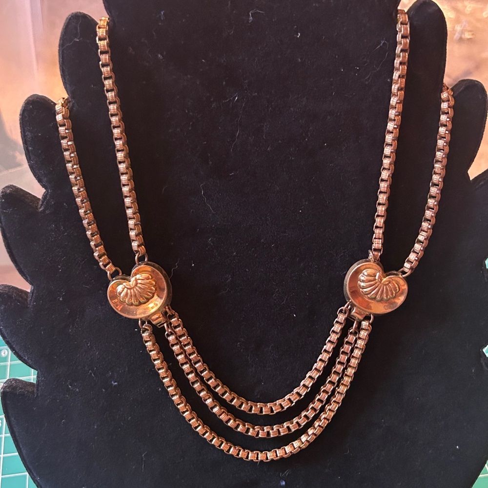 Vintage Coro Pegasus Flying Horse Necklace Double to Triple Strand Gold Tone